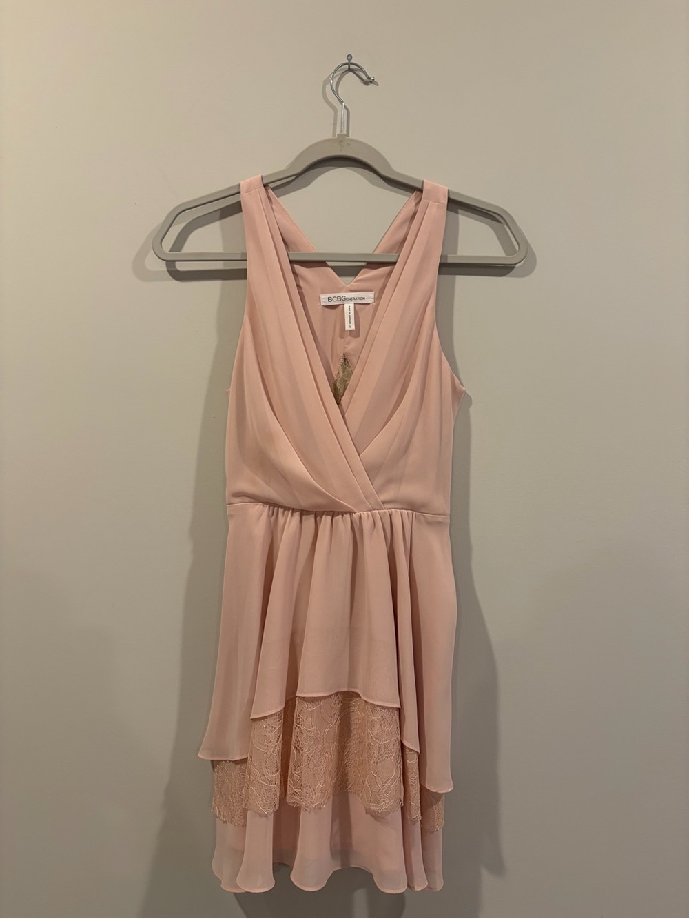 BCBG Blush Pink Sleeveless V-Neck Layered Dress